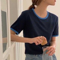 [에이브랜드] 오드 배색 크롭 티셔츠/기본티셔츠