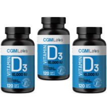 CGM Labs 비타민 D3 10 000IU 120 소프트젤 Highly Absorbable Liquid Softgel, 3병 360 소프트젤