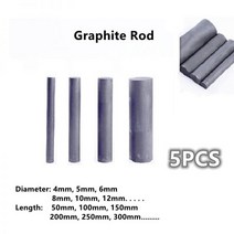 검은 탄소 막대 흑연 전극 실린더 바 5 개 산업용 고온 전도성, 25mm, Length 300mm