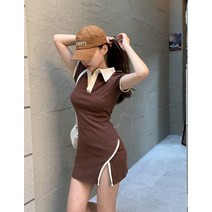 FLI 실제 샷 범위 칼라 T- 셔츠 드레스 여성 여름 뉴 아메리칸 레트로 슬림 한 여자 짧은 치마 ZA-238396