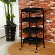 미용실 트레이 츄레이 미용 원목 가위정리대 웨건 개인 커트 특별 작은 바 다기능, 검은색 4단 철제 휠  3홀 상부 박스, 공식 표준, 38x30x80cm