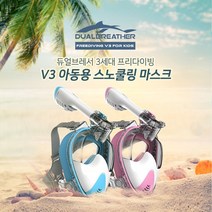 듀얼브레서 스노클링 프리다이빙 V3 아동 스노쿨링 마스크, 스카이