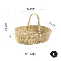 식전빵 라탄 바구니 트레이 등나무 감성 휴대용 소풍 과일 야채 2554, one size, B