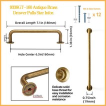 골동품 실버 서랍 당겨 아연 합금 솔리드 빈티지 실버 바 당겨 가구 하드웨어 부엌 옷장 옷장 찬장, RB-160mm_6 pcs