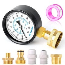 MEANLIN MEASURE 0~100Psi 스테인리스 스틸 프레임 19cm(3/4인치) 암 액체 충전 압력 게이지 키트 플러스 어댑터 5개 64cm(25인치) 페이스 다이얼 다목