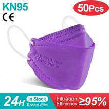 성인 물고기 모양 인증 KN95 FFP2 마스크 14 겹 블랙 패브릭 입 FPP2 얼굴 필터 호흡기, Aldult 50pcs-Purple