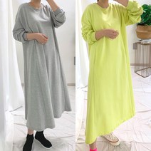 도도한나 임부 빅사이즈 형광 네온 a라인 면 맨투맨 롱원피스