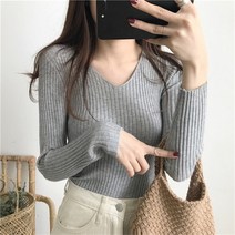 간절기v넥 골지 티셔츠 데일리 베이너웨어니트 w-20