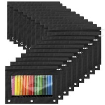 Thenshop 96피스 3링 펜슬 파우치 3링용 지퍼 파우치 벌크 바인더 필통 투명 창이 있는 학교 사무용품용 342903