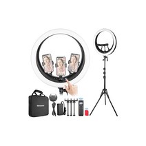NEEWER 19인치 LED 링 라이트 라이트거치대와 3개의 스마트폰 홀더 포함 24G 제어 1% 스무스한 조광 LCD와 터치 콘트롤 CRI 97+ 3000lux 생방송 셀카, 상세페이지 참조