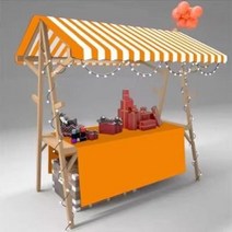 이동식 가판대 진열대 플리마켓 행사장 축제 야외 노점, R.노란150x60x200천장보+테이블보+랜턴