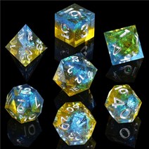 보드 게임 주사위 dnd dice set sharp edge dice handmade resin polyhedral dice for rpg 롤링 게임, 파란색 노란색을 혼합