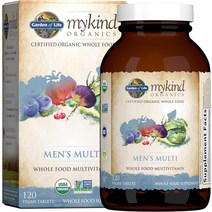 멀티비타민 Garden of Life mykind Organics 남성용 전체 식품 종합 비타민 60정 비건 및 미네랄 건강 웰빙 인증 유기농 멀티, [02] 120개(1팩)