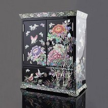 화려한 나전칠기 쌍문보석함/화장대장식장자개보석함, 흑.목단