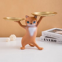 플랜와이 인테리어 고양이 감성 트레이 차키 소품 악세사리 보관함 T5, 브라운