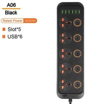 범용 콘센트 전원 스트립 Multiprise 스마트 홈 전기 소켓 코드 USB AC 별도 제어 어댑터, 05 A06 Black_03 Eu 플매트 카펫 러그