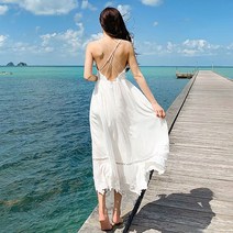 화이트 펀칭 백크로스 비치 원피스 OP16842F