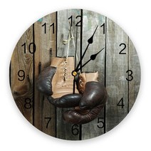 복싱타임벨 빨간 권투 장갑 나무 벽시계 잘 들지 않는 소년 침실 욕실 주방 거실 사무실 라운드 시계, [02] LEX03159