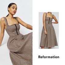 Reformation 리포메이션 탈리아텔 리넨 타탄 체크 원피스 드레스