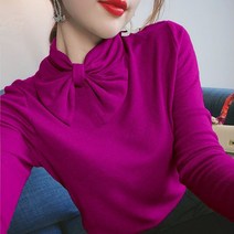 솔리드 컬러 올 매치 니트 보우 티셔츠 여성 의류 신제품 루즈한 캐주얼 풀오버 한국 2022 년 가을 상