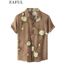 하와이안셔츠 남자 여름 오버핏 ZAFUL-남성용 셔츠 꽃 패턴 반팔 블라우스 여름 스트리트웨어 캐주얼 버