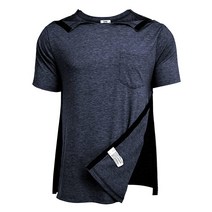 Deyeek 남성용 어깨 수술 후 셔츠 회복 눈물 제거 반소매 풀 오픈 사이드 스냅 투석 항암 치료 의류 올리브 그린., Navy Blue