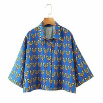 와일드 스타일 반소매 루즈 블라우스 스 여름 비치 스타일 버드 싱글 브레스트 짧은