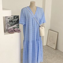 허니제이 / 엔타 지지미 여유핏 브이넥 반팔 롱 원피스(3color)