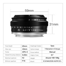 캠코더렌즈 카메라렌즈 TTartisan 25mm F2 APS-C 렌즈 초상화 후지 X 소니 캐논 EOS R 올림푸스 M4/3 L 마, 06 L-마운트