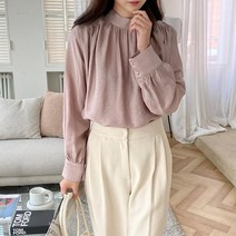 옷자락 여자 격식있는 하객룩 여리핏 셔링 뒷버튼 블라우스