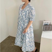 [비비애르] 오르 프릴 반팔 로브 랩 원피스 패턴 퍼프소매 홈웨어 비치 휴가룩
