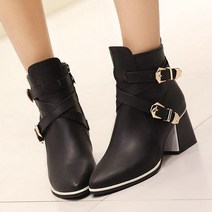 밍브띠 여자 스트랩 버클 배색 앵클부츠