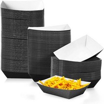 200 Pcs 2 파운드 종이 식품 트레이 일회용 보트 검은 판지 Nacho 핫도그 카니발 박람회 축제 피크닉 타코 가재 프렌치 프라이 파티 용품을위한 서빙