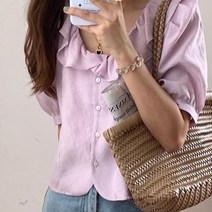여자 여름 피부자극 없는 프릴 블라우스
