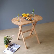 [프라이드리빙] 참죽나무 원목 실내/야외 테라스 티테이블_타원/접이식테이블/원목테이블/야외, 색상:내추럴베이지
