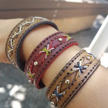 로스킨 인디 팔찌 반제품(RHK18 소가죽) 가죽공예 DIY 패키지, 민자 오렌지브라운