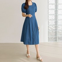 스타일온미 벨샤 핀턱 스티치 청 A라인 원피스