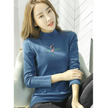 데이홀릭 여성용 봄가을 베이직 빌리 얼리엇 반하이넥 긴팔 티셔츠