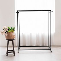 지엔디스플레이 주문제작 의류매장 사각 양면 이동식2단행거 드레스룸 인테리어 대형 고급 디자인헹거 스탠드옷걸이 행거, 01. 검정무광