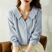 스타일아유 여성 스트라이프 블라우스 브이넥 루즈핏 데일리 셔츠 [AYA8BL0205]