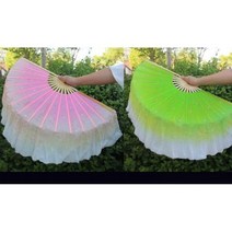 재스민 실크 베일 그라데이션 밸리 댄스 팬 소품 그린 핑크 달 원형 대회 의상 액세서리 민속 국가 양코 쇼, 1pcs right 1pcs left, Option1