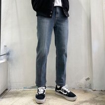 라운지21 남자 그레이 워싱 테이퍼드 핏 일자 스판 청바지