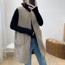 E16685 미디 기장 뽀글이 후리스 조끼 베스트