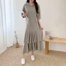 여성 빅사이즈 후드 롱 프릴 캉캉 원피스