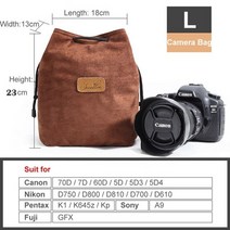 럭셔리 벨벳 양털 DSLR 카메라 가방 렌즈 파우치 삼성 NX NX1 NX5 NX20 NX30 NX100 NX200 NX210 NX3300 NX300M NX500, 카메라 가방 브라운 L