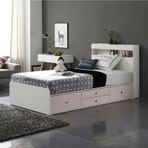 [케이컴퍼니본사] 이음수납헤드 슈퍼싱글 서랍침대세트(본넬양면매트), 화이트핑크