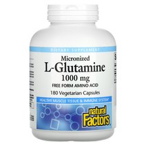네츄럴팩터스 미분화 L. 글루타민 1000mg 베지캡슐 180정 위장점막 근육 재생 운동후 보충제 고약사 역류성