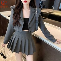 셀럽당 여성 세트 스타일리쉬 정장 하프코트+셔링 스커트 투피스