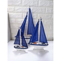 파란 돛 배 중-37cm 배 모형 여름 장식, 대