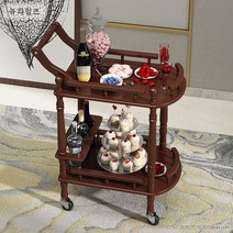 주방왜건 원목 다층 구루마 호텔 음식카트 가정용 손수레 이동식 사이드 카트 바퀴 수납 선반, 브라운 (메탈릭 러버 휠)